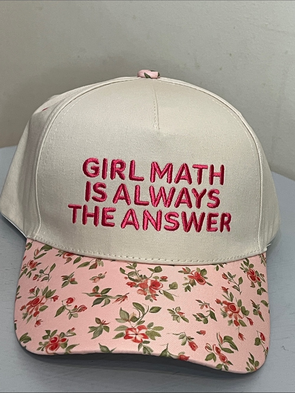 Zenana Outfitters Cream Baseball Cap with Pink Floral Brim NEW
